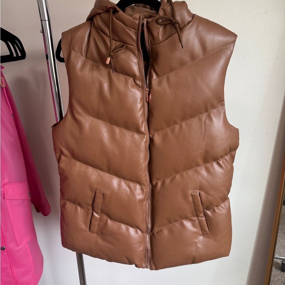Brown Puffer Hooded Vest